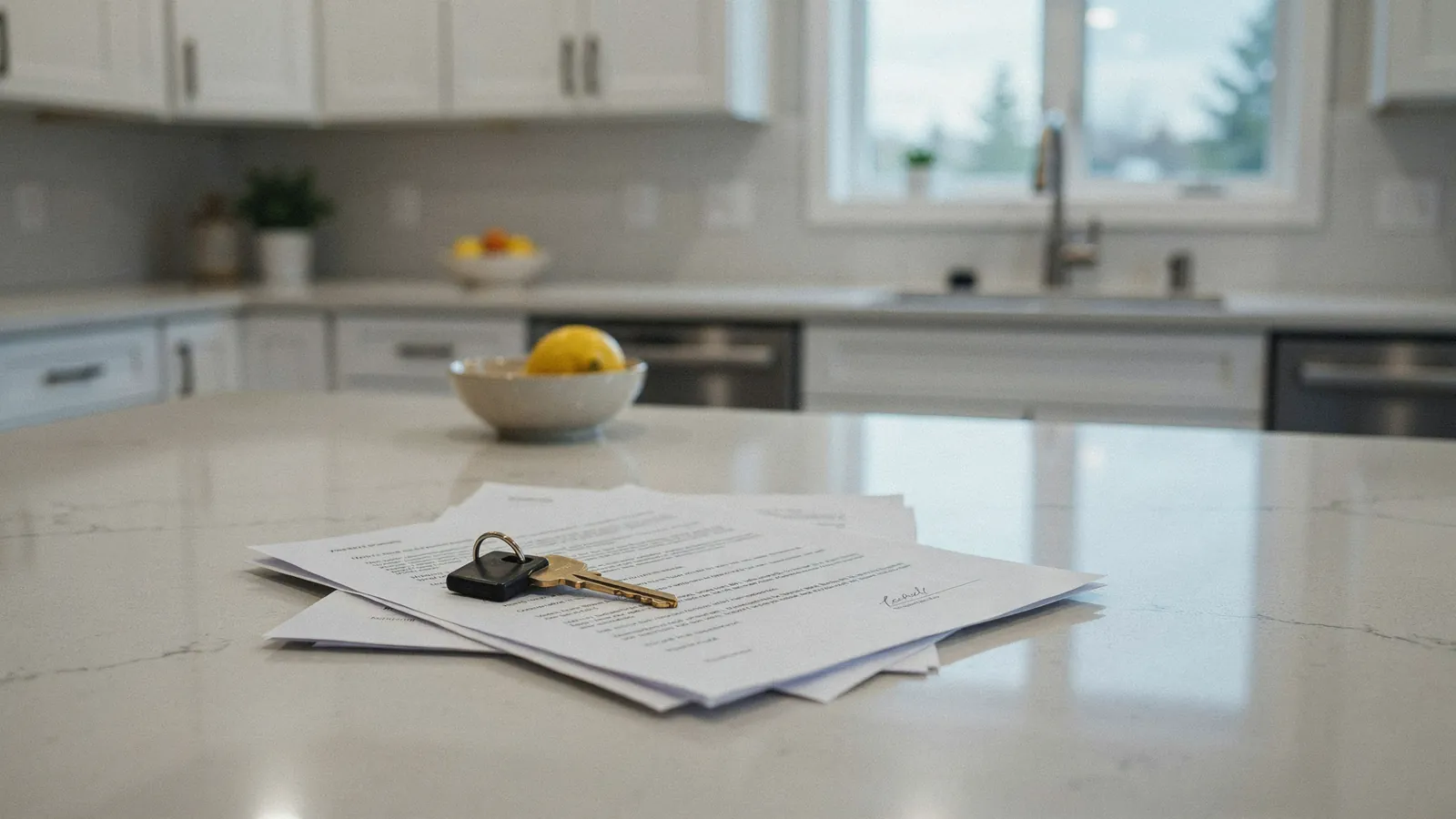 House keys and paperwork laid out for a free foreclosure assessment in Okotoks