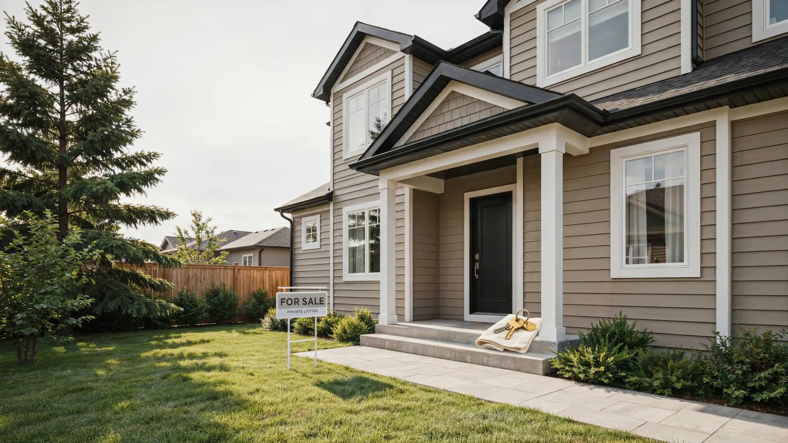 House keys beside a for sale sign, working out what equity would be left after a foreclosure sale in Okotoks